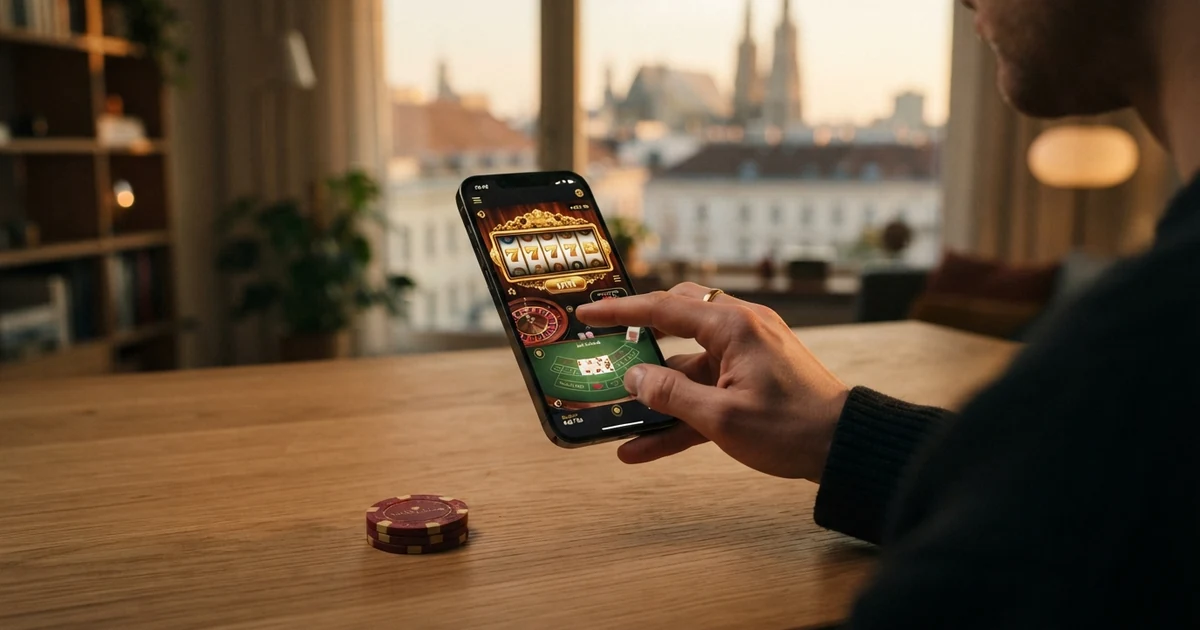 Eine Bildschirmansicht mit Logos österreichischer und internationaler Online-Casinos, darunter win2day und bekannte Offshore-Marken