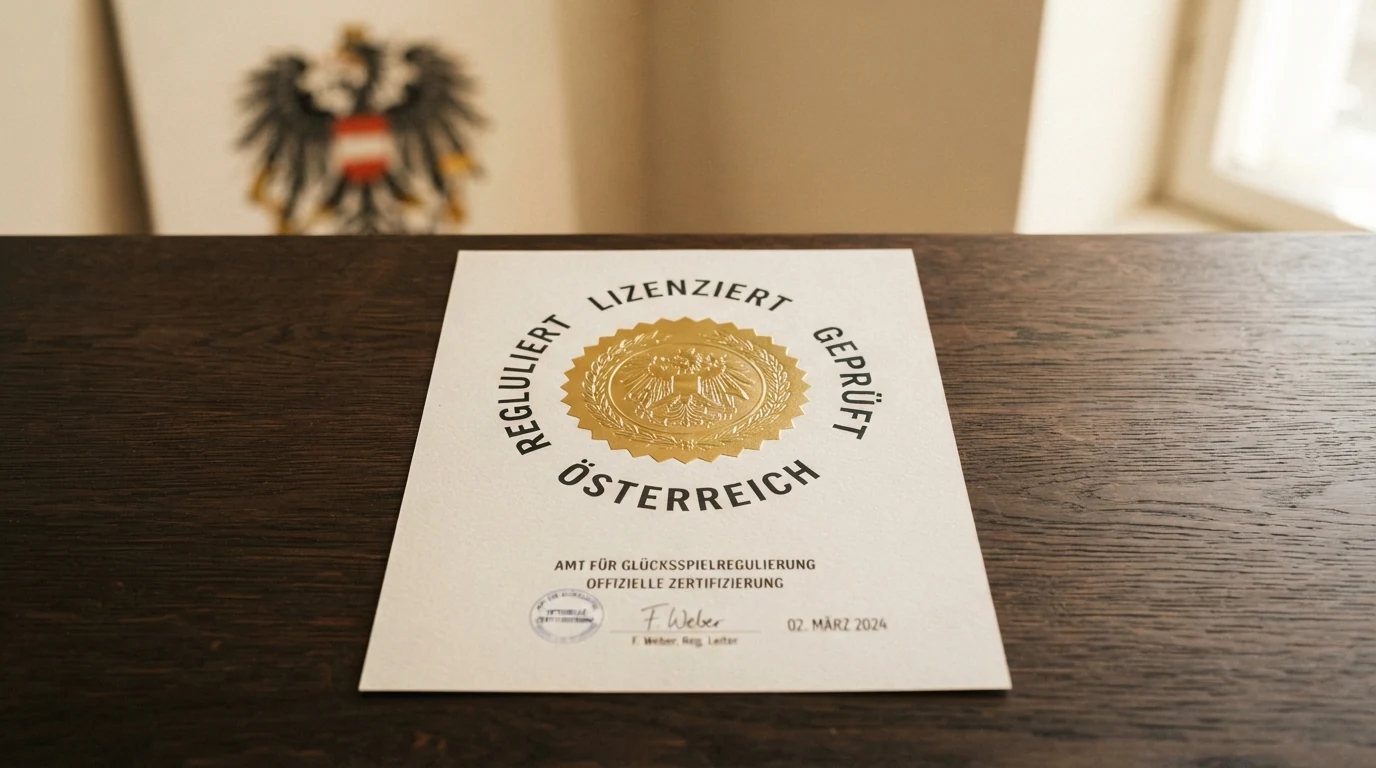 Offiziell wirkendes Dokument oder Symbol der österreichischen Glücksspielregulierung mit Bundesadler