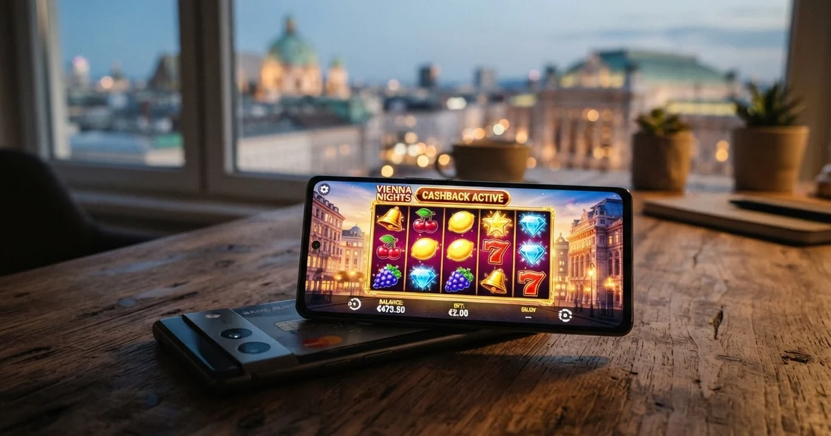 Zehn Casino-Logos in einer Vergleichstabelle mit farblich markiertem AT-Rechtsstatus und Cashback-Prozentsätzen