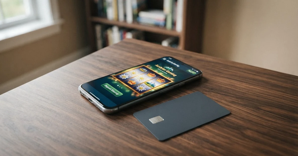 Eine Visa-Kreditkarte neben einem Smartphone mit geöffneter Casino-App auf dem Bildschirm