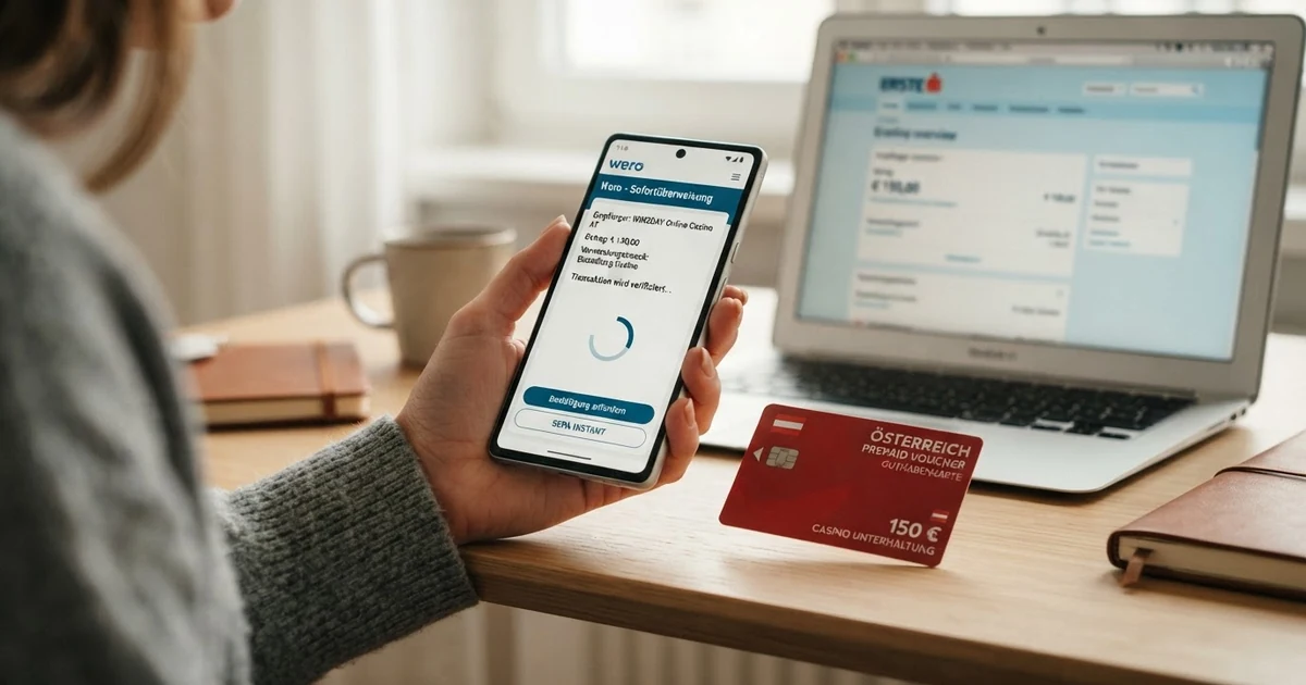 Wero-App auf einem Smartphone mit geöffneter Banking-App, im Hintergrund ein SEPA-Instant-Überweisungssymbol