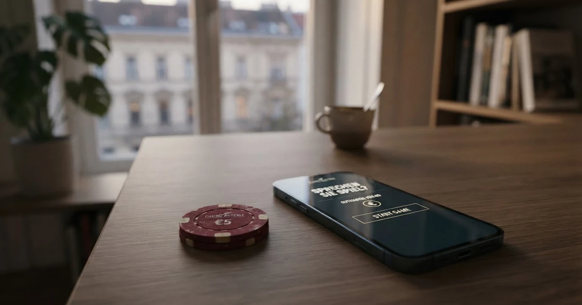 Eine grafische Übersicht der Mindesteinzahlungsstufen von 1 € bis 20 € mit Symbolen für Zahlungsmethoden und einem Casino-Chip als visuellem Anker