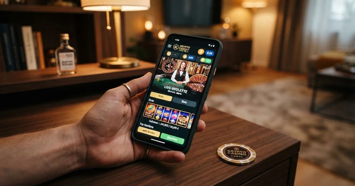 Zehn Casino-Logos in einer horizontalen Reihe vor dunklem Hintergrund mit Bitcoin-Symbol in der Bildmitte