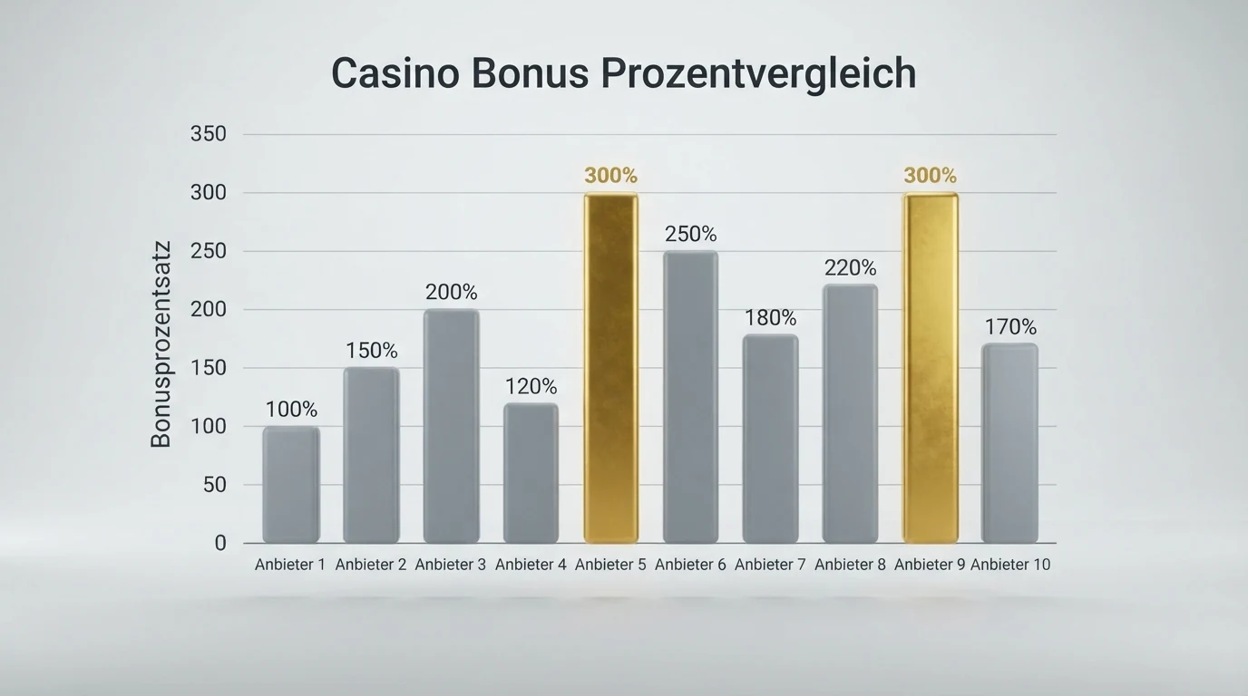 Eine Gegenüberstellung von Bonus-Prozentsätzen als Balkendiagramm, bei dem nur zwei von zehn Balken die 300-%-Marke erreichen