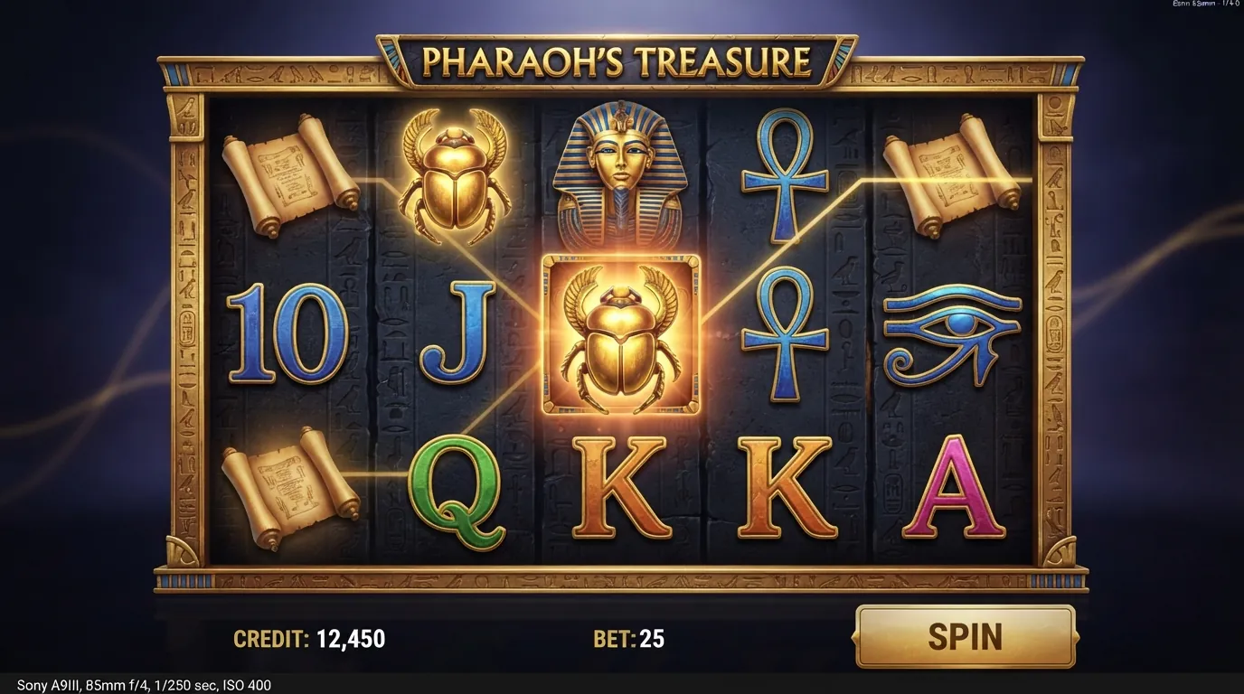 Der Spielbildschirm von Book of Ra Deluxe mit den fünf Walzen, dem altägyptischen Design und dem Book-of-Ra-Symbol als Scatter