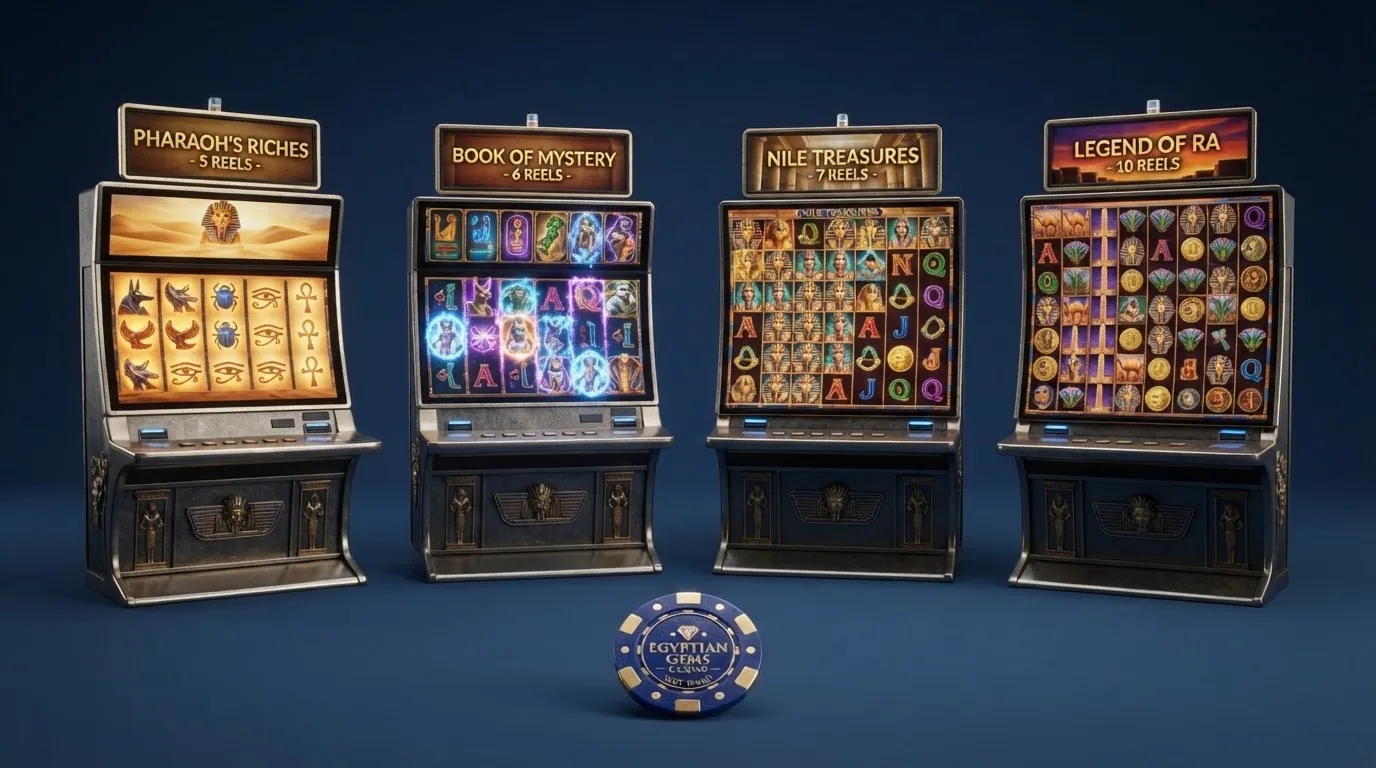 Die vier Book-of-Ra-Varianten Deluxe, Magic, Deluxe 6 und Deluxe 10 in einer Gegenüberstellung mit ihren Walzen und Symbolen