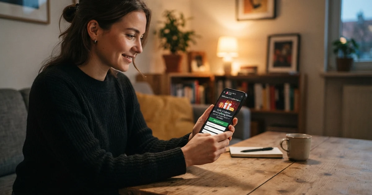 Ein Smartphone-Bildschirm mit einer Casino-Registrierungsseite, darauf ein Willkommensbildschirm mit der Anzeige „Startguthaben 10 €“ und einem Button „Jetzt registrieren“