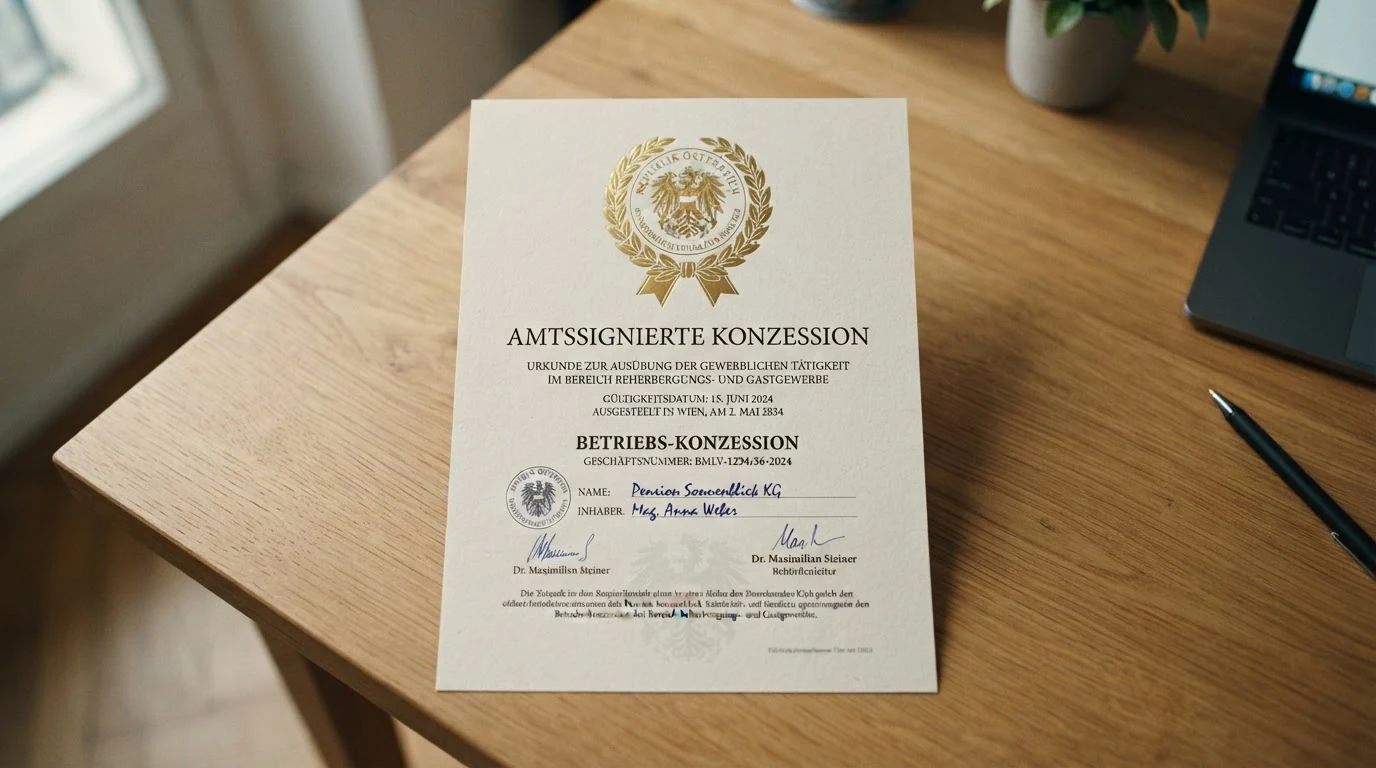 Das Logo des Bundesministeriums für Finanzen mit dem Zusatz „Glücksspielkonzession“ auf einem amtlich wirkenden Dokument