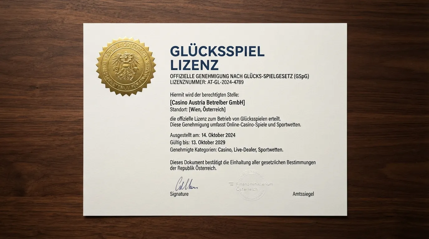 Offizielles Dokument mit Siegel der österreichischen Glücksspielregulierung