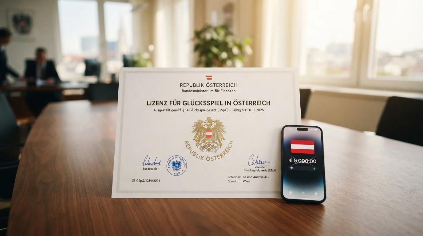 Offizielles österreichisches Konzessionsdokument vor dem Bundesministerium für Finanzen in Wien