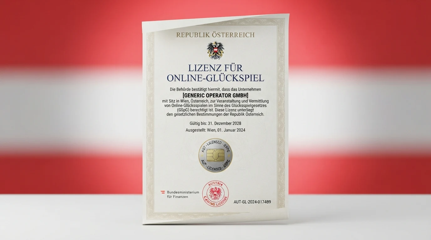 Das win2day-Logo und das Wappen der Republik Österreich vor einem stilisierten Glücksspiel-Dokument