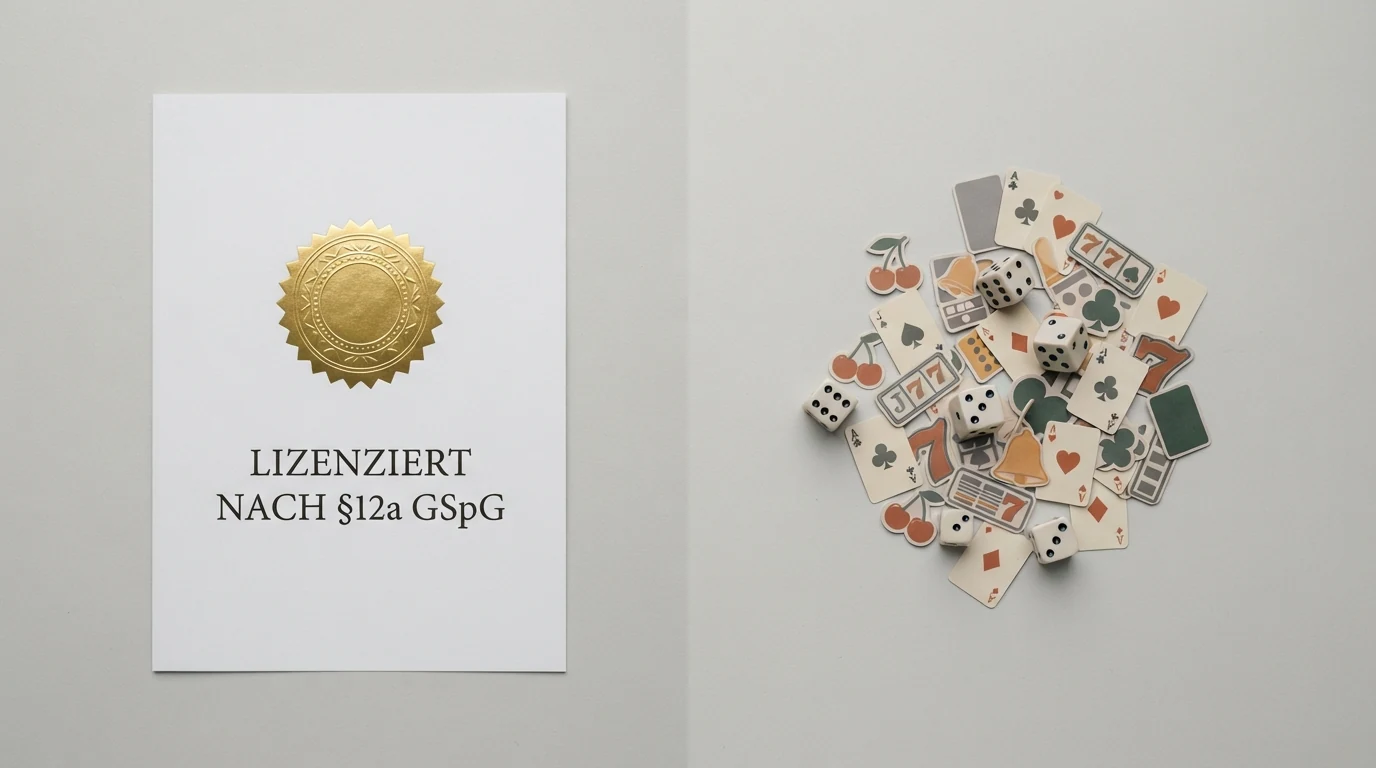 Eine grafische Gegenüberstellung: links das offizielle win2day-Logo mit dem Vermerk „AT-Konzession §12a GSpG“, rechts eine Reihe anonymer Casino-Logos mit dem Hinweis „keine AT-Lizenz“