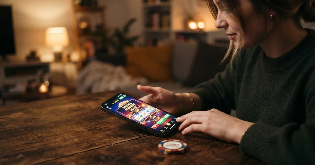 Ein Smartphone mit geöffneter Casino-App und dem Hinweis „Bezahlen auf Rechnung“, daneben eine durchgestrichene Papierrechnung