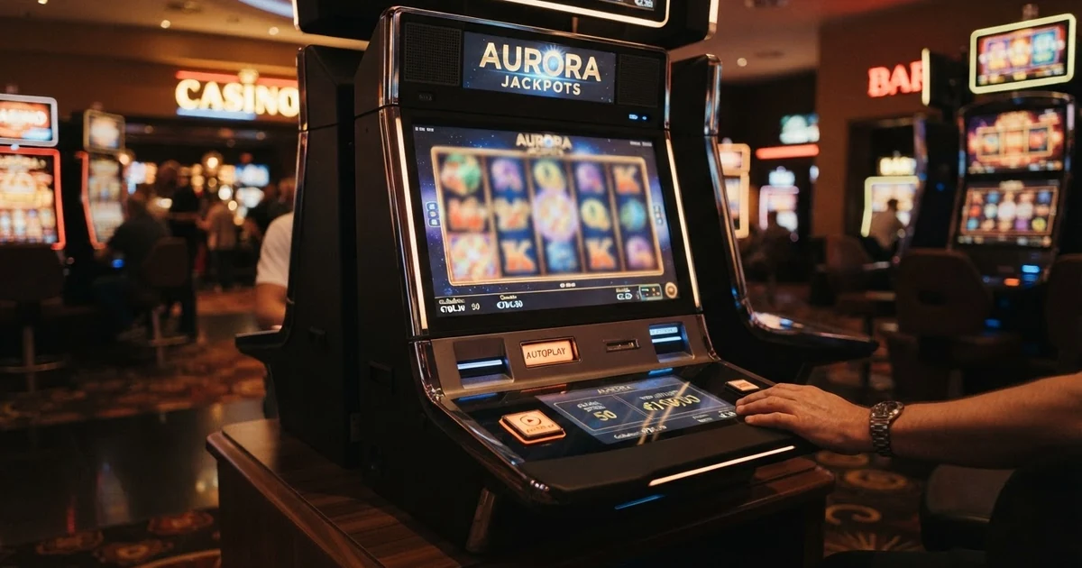 Ein Spielautomat mit sichtbarer Autoplay-Schaltfläche auf dem Bildschirm, daneben die Einstellungen für Anzahl Spins und Verlustlimit
