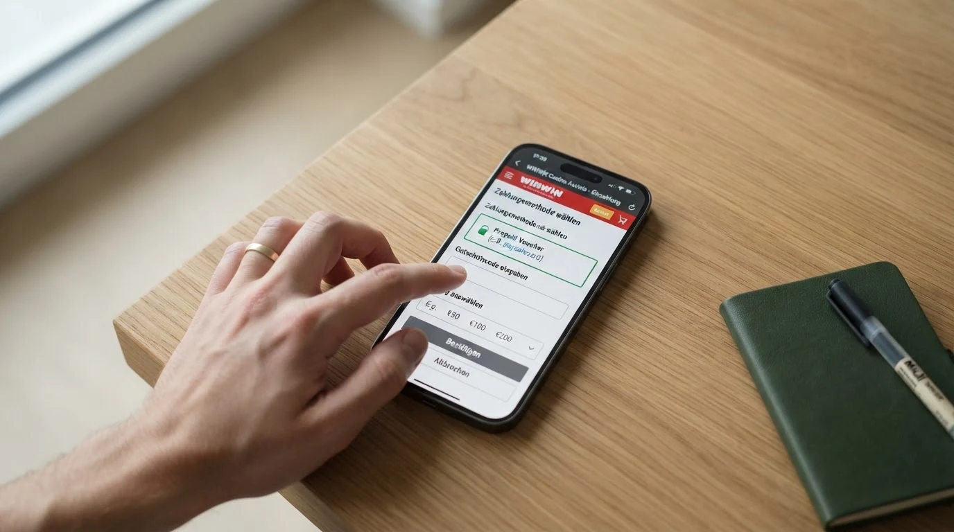 Bildschirmfoto-Darstellung des Einzahlungsbereichs eines Online-Casinos mit dem ausgewählten Paysafecard-Logo und einem Eingabefeld für den Code.