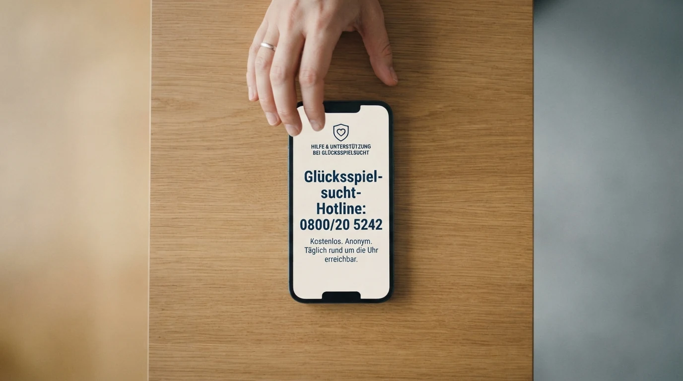 Infografik mit den wichtigsten Kontaktdaten: Hotline-Nummer, E-Mail-Adresse und Standort der Spielsuchthilfe Wien